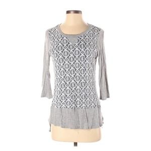 Anthropologie Weston Wear Gray/Grey Pullover Top ~ Crochet Overlay ~ Size Small